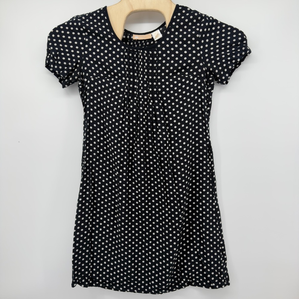 La Cera Women Medium Black White Polka Dot Rayon Pintuck Pleated Pocket Dress